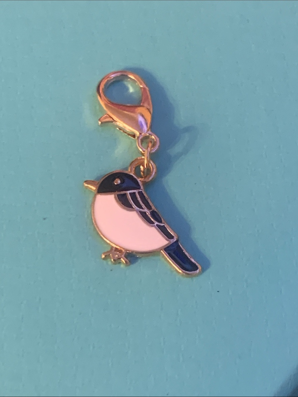 Gold Enamel Chickadee Bird Charm - White and Black